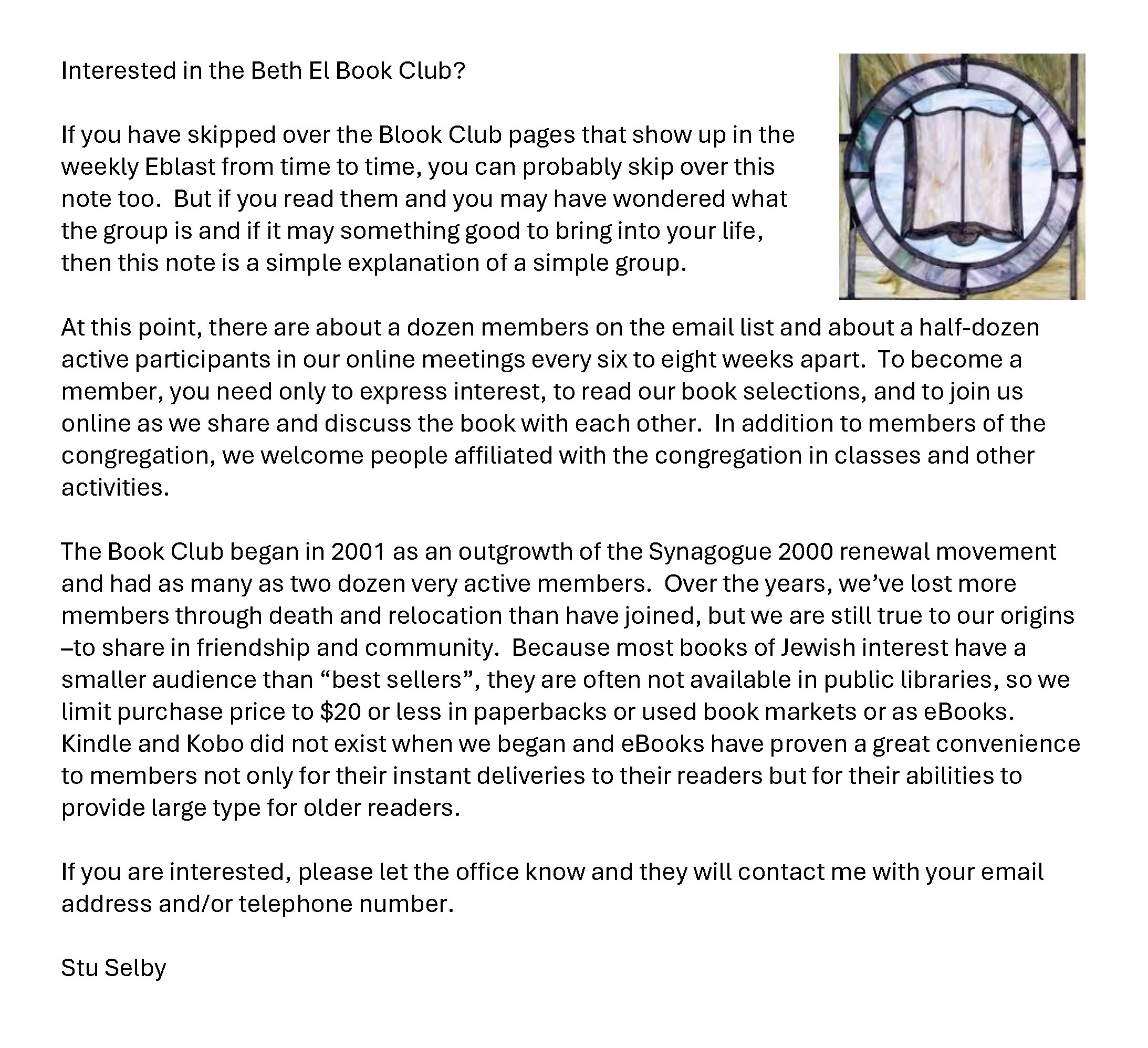 Interested in the Beth El Book Club