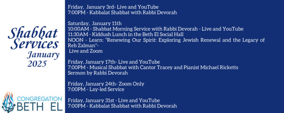 JANUARY Shabbat Services