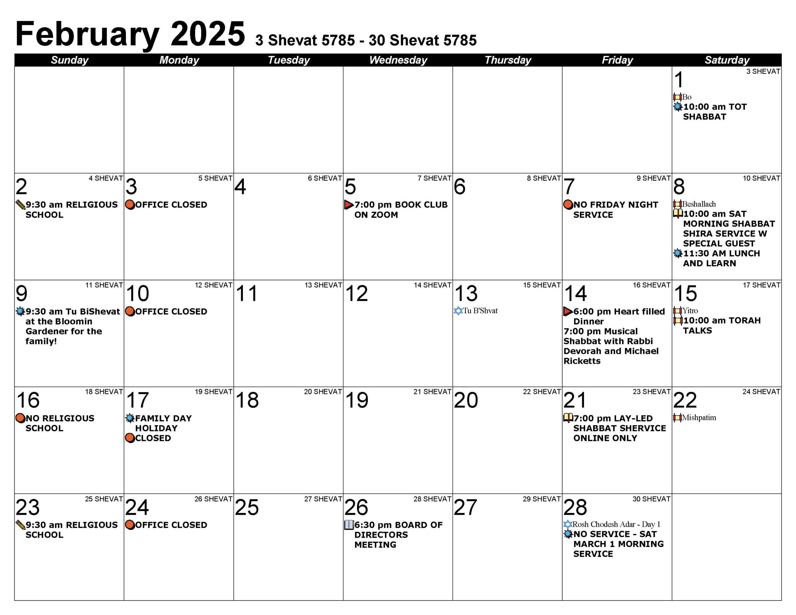 Calendar Feb. 2025