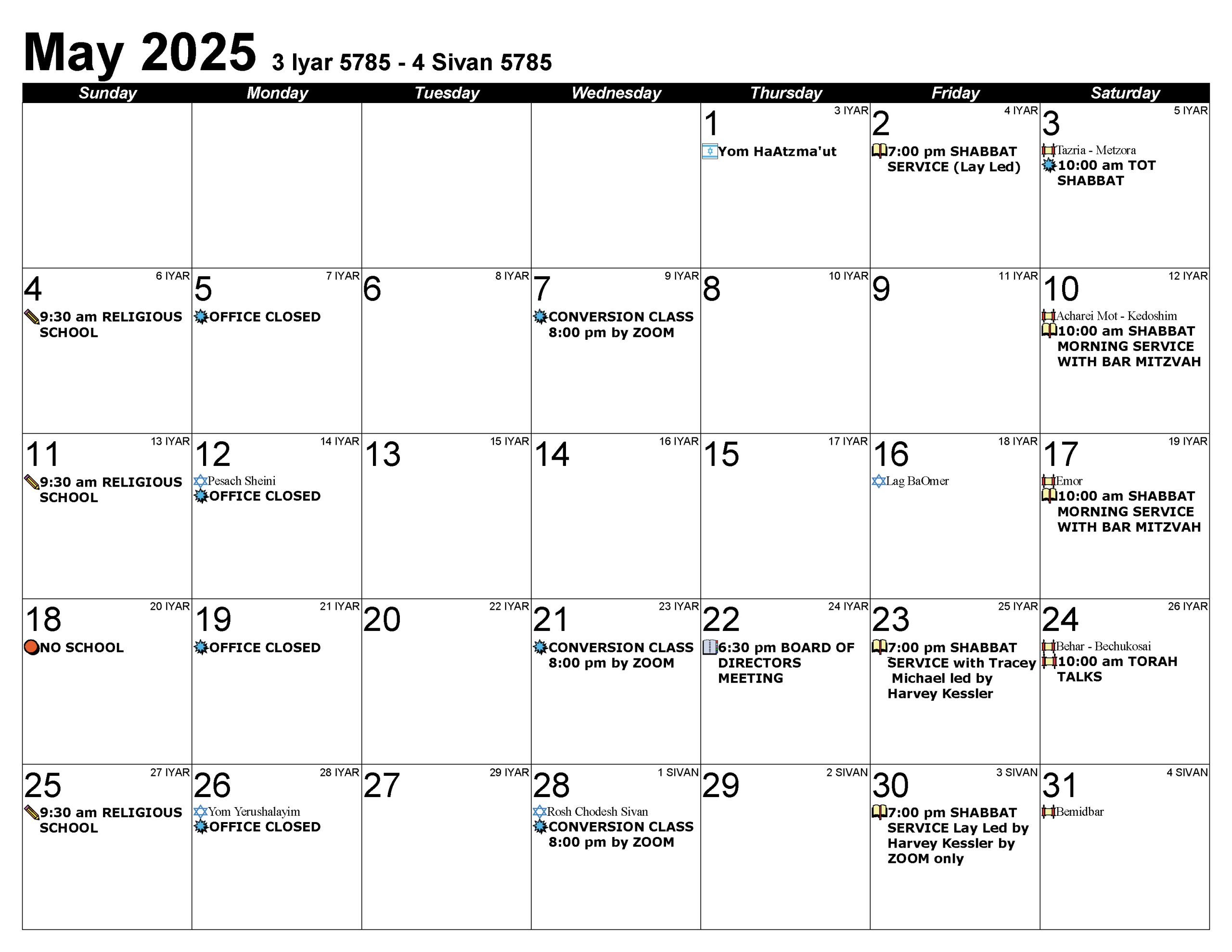Calendar May 2025