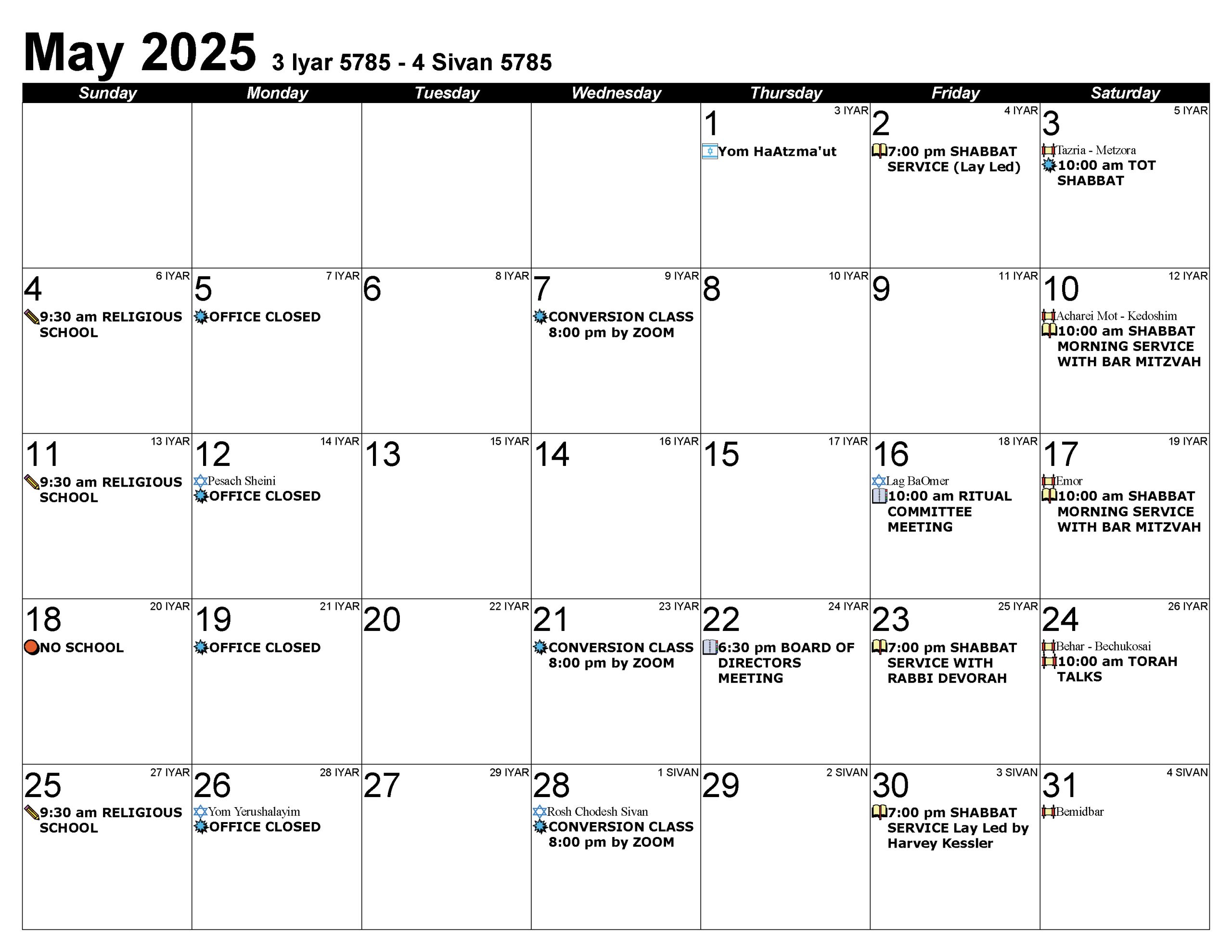 Calendar May 2025