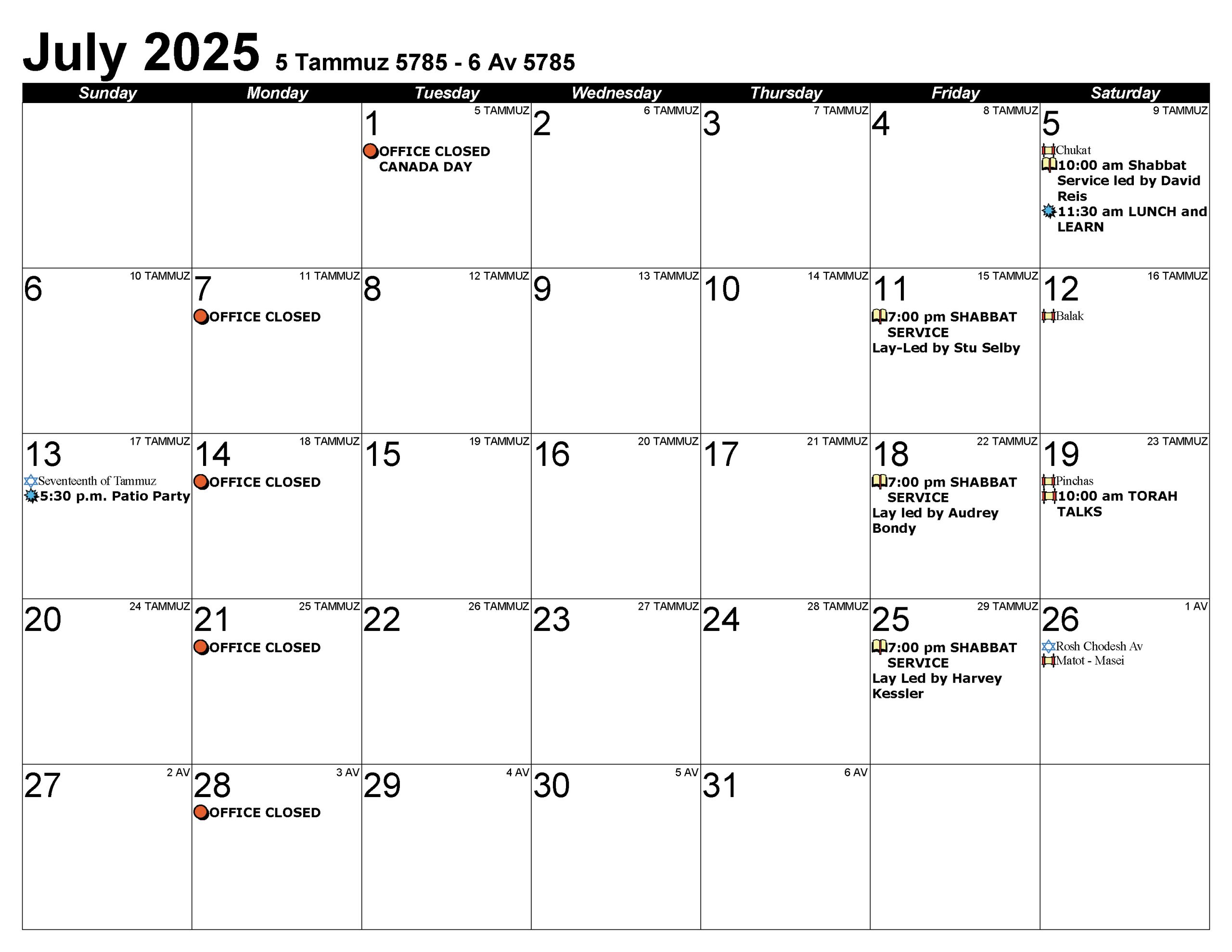 Calendar July 2025