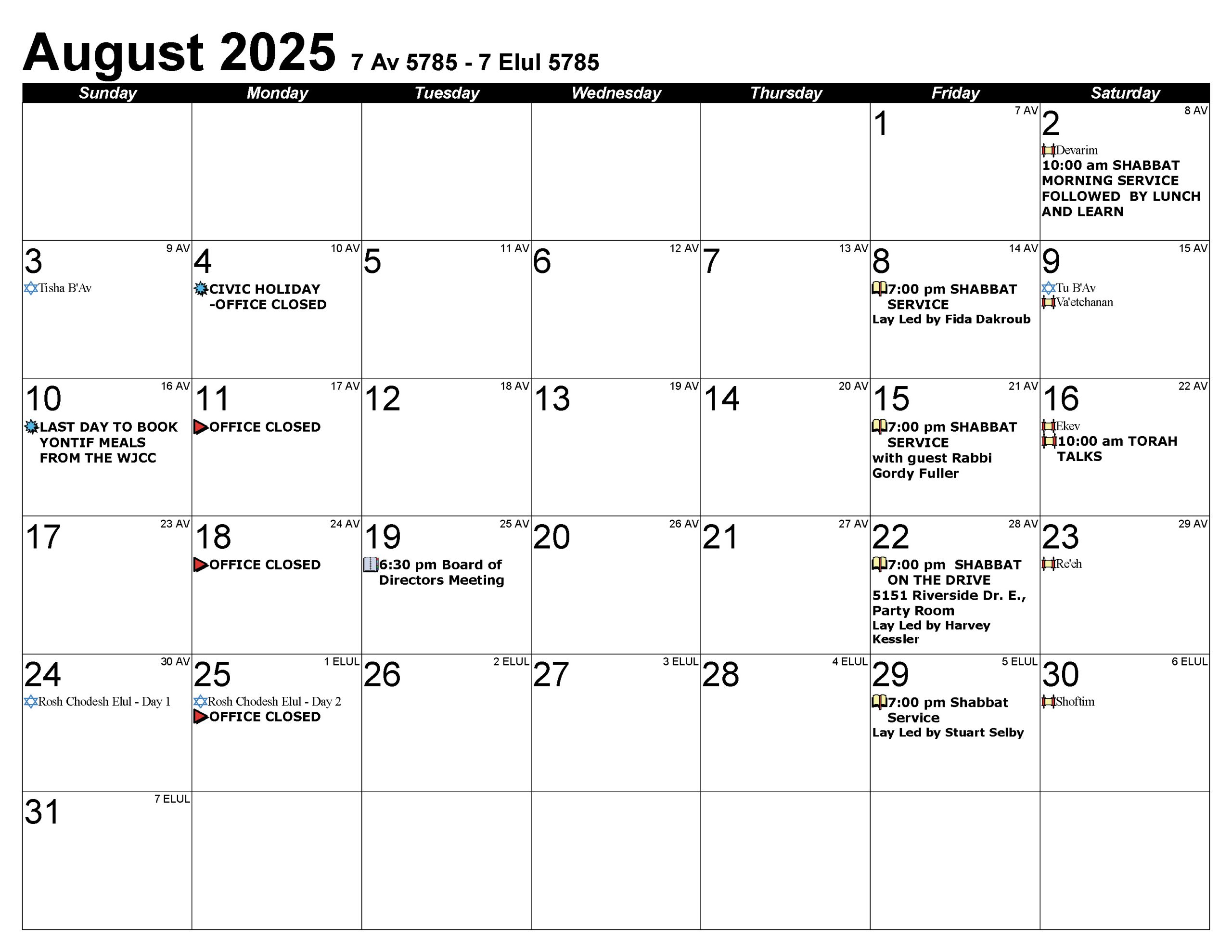 Calendar August 2025