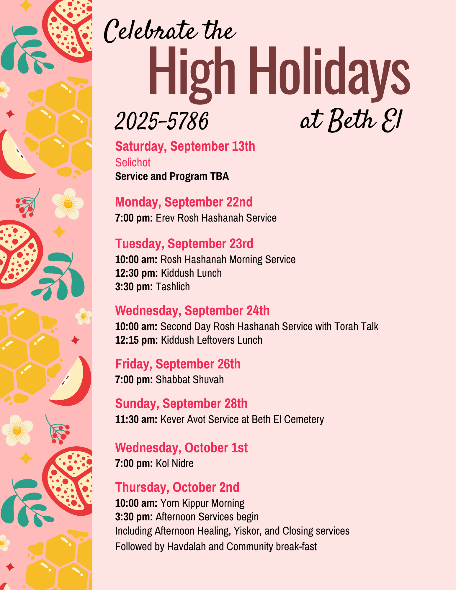 HIGH HOLIDAYS SCHEDULE2K25