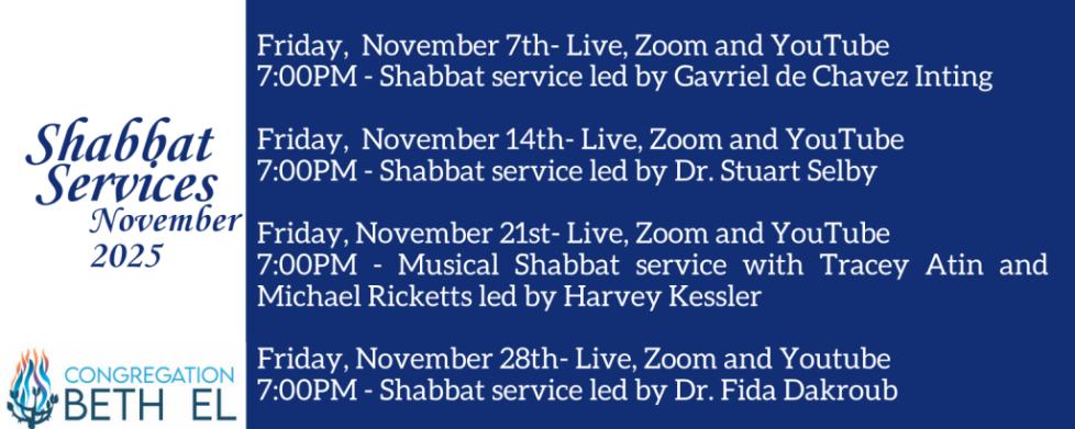 NOVEMBER Shabbat Services