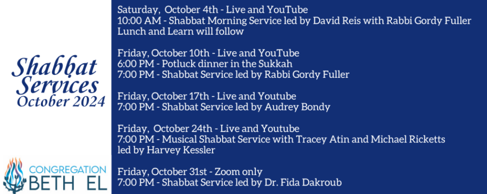 OCTOBER Shabbat Services