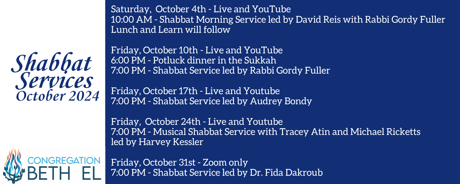 OCTOBER Shabbat Services