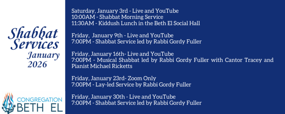 JANUARY Shabbat Services